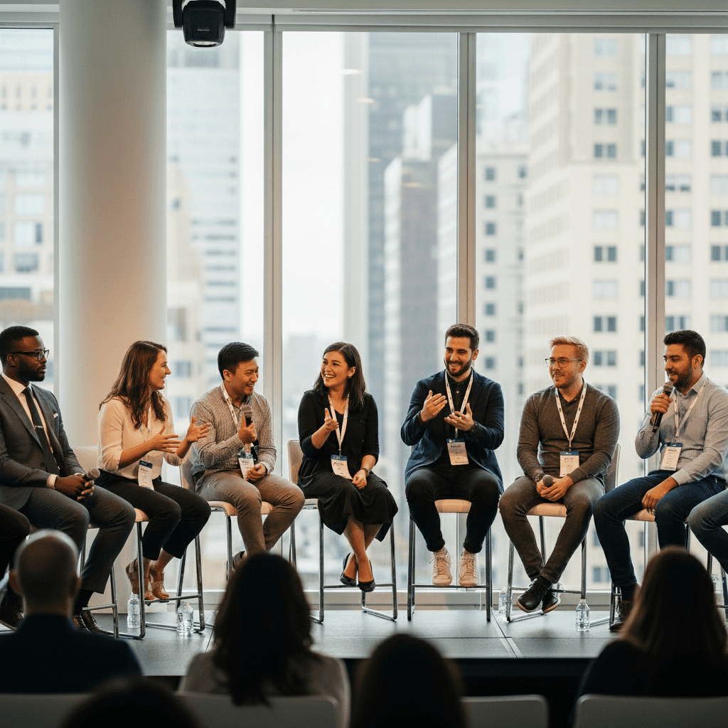 Diverse group of business professionals in discussion