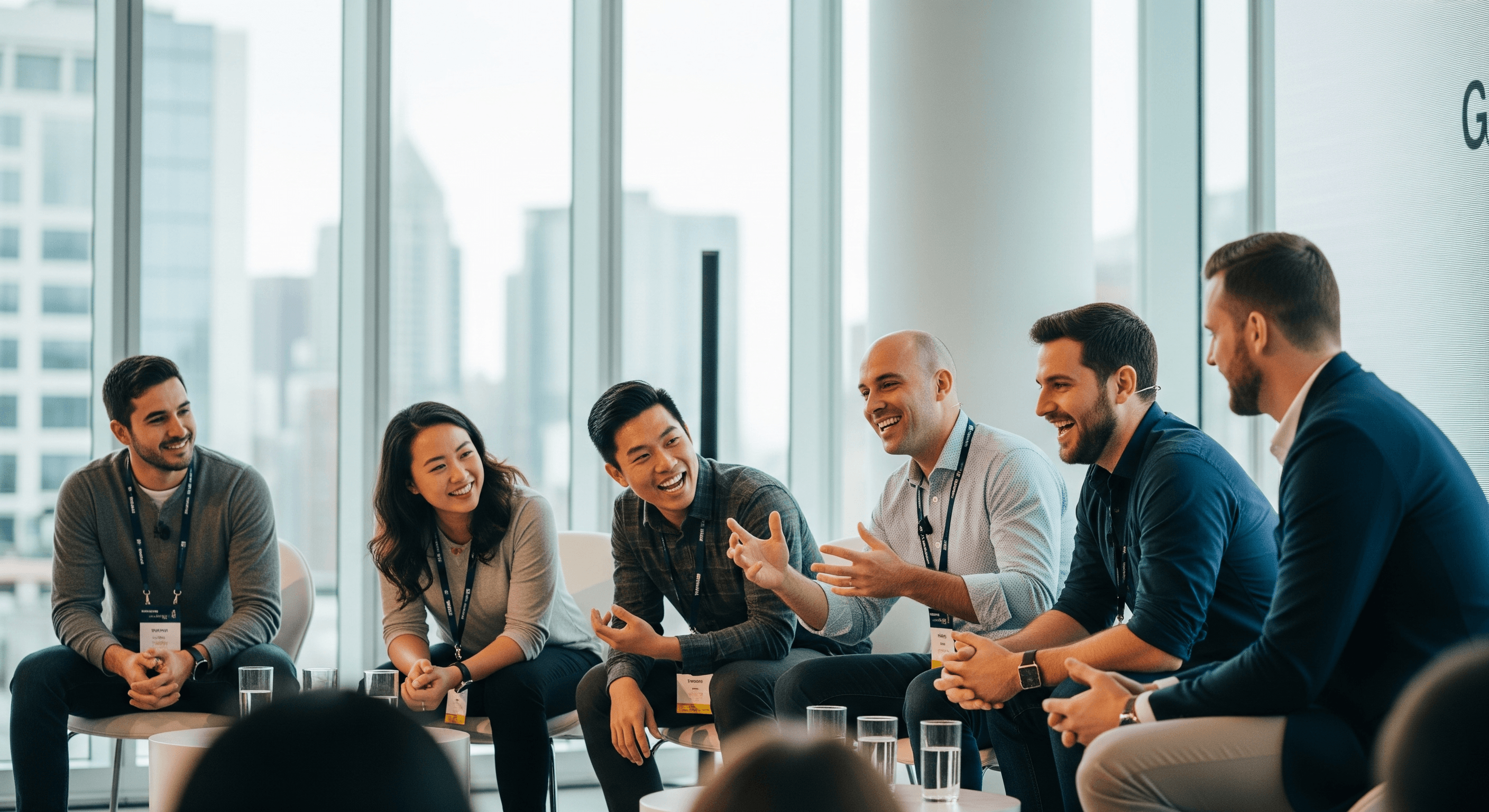 Diverse group of founders collaborating and discussing